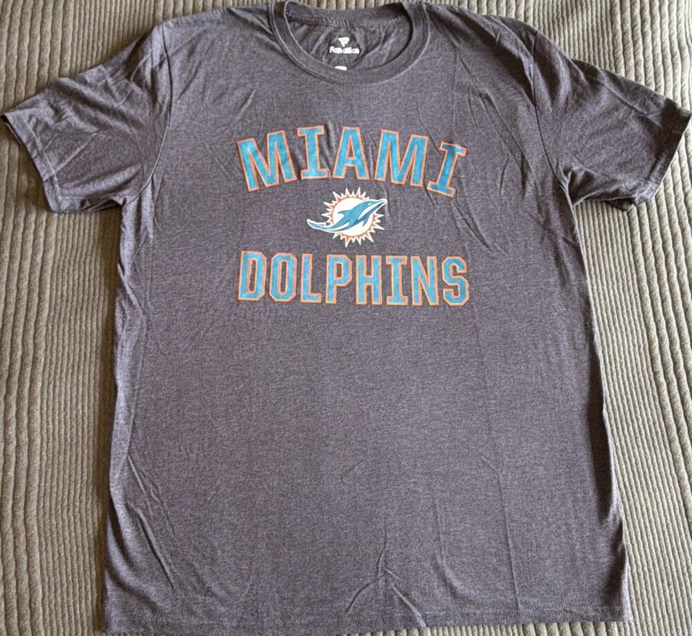 Fanatics Miami Dolphins Gray Short Sleeve T-Shirt NFL Football Size L